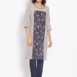 AURELIA Women Grey Floral Printed Kurta with Trousers-image-49