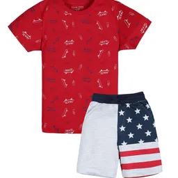 PLUM TREE Boys Grey & Red Printed Cotton T-shirt with Shorts-21