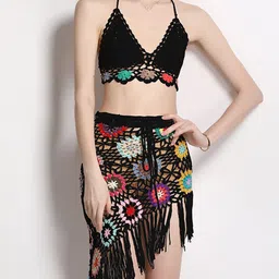JC Collection Self Design Shoulder Strap Top with Skirt image 5