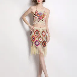 JC Collection Geometric Self Design Shoulder Strap Top with Skirt image 4