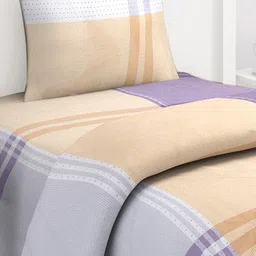 HOKIPO Grey & Peach-Coloured Checked 3 Pieces Microfiber Single Regular Bedding Set image 2