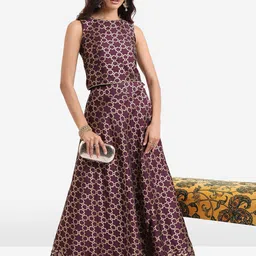Vishudh Mauve Printed Top With Skirt And Jacket Co-Ord Set image 5