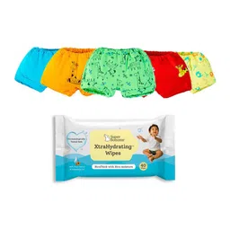 SuperBottoms Infants Set Of 5 Basic Super Soft Bloomer Wonder Wild Diaper With Wipes-2