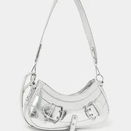 Styli Silver Toned Textured Structured Handheld Bag image 3