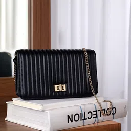 Accessorize London Women Black Sonny Quilted Chain Shoulder Bag-28