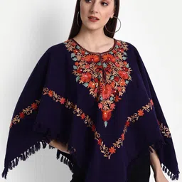Zamour Women Blue & Pink Embroidered Poncho with Embroidered Detail-image-98