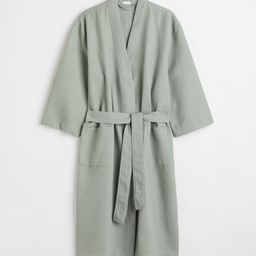 H&M Women Mint Green Waffled Dressing Gown-image-52