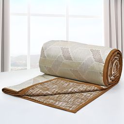 Aurave riva Brown & Yellow Geometric AC Room 150 GSM Cotton Single Bed Dohar-image-59