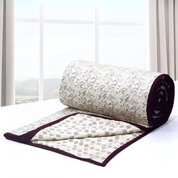 Aurave Riva Burgundy & Yellow Floral Cotton AC Room 150 GSM Single Bed Dohar-image-50