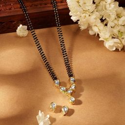 Priyaasi Gold Plated Kundan Studded & Beaded Mangalsutra Set-image-36