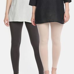 Dollar Missy Women Pack Of 2 Solid Ankle-Length Slim-Fit Cotton Leggings-picture-2