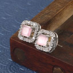 Jewar Mandi Silver Plated Square Cubic Zirconia Studs Earrings-44