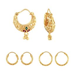 Vighnaharta Set Of 3 Gold-Plated Stone-Studded Circular Hoop Earrings-5