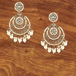 Sangria Gold-Plated Stone Studded Drop Earrings-7