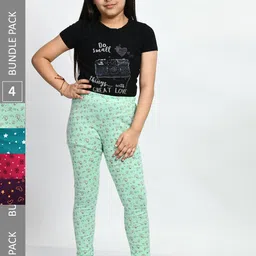 BAESD Girls Pack Of 4 Printed Pure Cotton Super Soft Churidar-Length Leggings-image-91