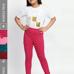BAESD Girls Pack Of 4 Printed Pure Cotton Super Soft Churidar-Length Leggings-image-43