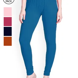 LYRA Women Pack of 5 Solid Churidar Length Leggings-image-46