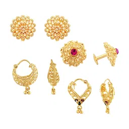 Vighnaharta Set Of 4 Gold-Plated Floral Stud Earrings-22