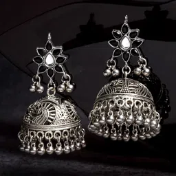 KARATCART Silver-Toned Contemporary Jhumkas Earrings-image-45