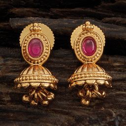 Kushal's Fashion Jewellery Gold Plated Ruby Studded Dome Shaped Jhumkas-picture-35
