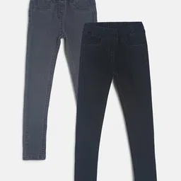TALES & STORIES Girls Black & Grey Pack of 2 Solid Lycra Jeggings-image-25