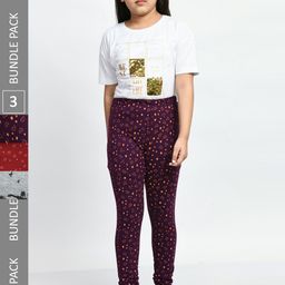 BAESD Girls Pack Of 3 Printed Pure Cotton Super Soft Churidar-Length Leggings-image-53