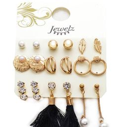 Jewelz Set of 9 Gold-Plated Contemporary Studs & Drop Earrings-image-18