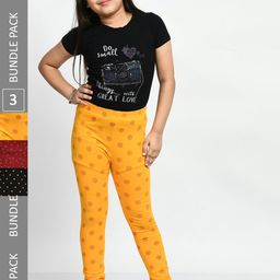 BAESD Girls Pack Of 3 Printed Pure Cotton Super Soft Churidar-Length Leggings-image-37