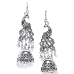 Sangria Silver-Plated Oxidised Contemporary Jhumkas Earrings-picture-13
