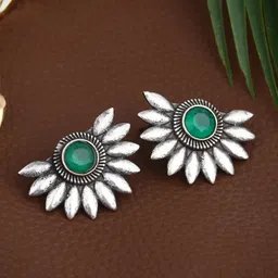 Anvik Silver-Plated Floral Studs Earrings-15