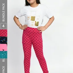 BAESD Girls Pack Of 4 Printed Pure Cotton Churidar-Length Leggings-image-61