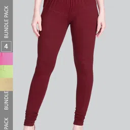 LYRA Women Pack Of 4 Churidar-Length Cotton Lycra Leggings-picture-46