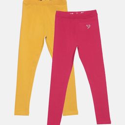 TWIN BIRDS Girls Pack Of 2 Solid Pure Cotton Tailored-Fit Ankle-Length Leggings-picture-36