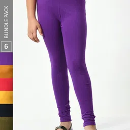 BAESD Girls Pack Of 6 Super Soft Churidar Length Leggings-image-73