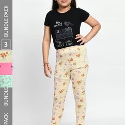 BAESD Girls Pack of 3 Printed Super Soft Pure Cotton Churidar- Length Leggings-image-86