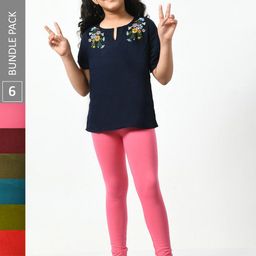 BAESD Girls Pack Of 6 Churithar Length Cotton Leggings-image-91
