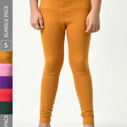BAESD Girls Pack Of 5 Churidar-length Super Soft Cotton Lycra Leggings-image-85