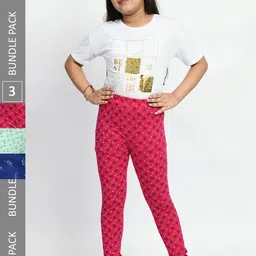 BAESD Girls Pack Of 3 Conversational Printed Pure Cotton Churidar-Length Leggings-image-83