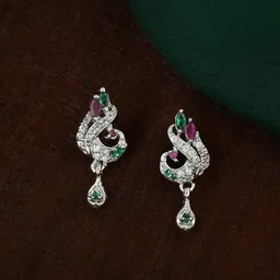 Estele Silver-Plated Peacock Shaped Drop Earrings-image-43
