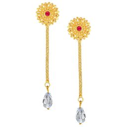 Vighnaharta Gold-Plated Floral Drop Earrings-image-79
