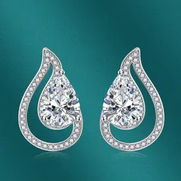 Designs & You Silver-Plated Cubic Zirconia Teardrop Shaped Studs Earrings-40