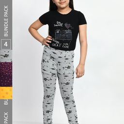 BAESD Girls Pack of 4 Printed Super Soft Pure Cotton Churidar- Length Leggings-image-78