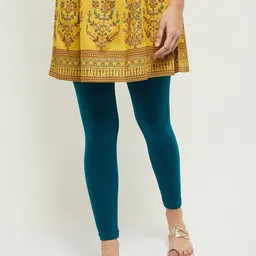 Max Women Teal Green Solid Ankle-Length Leggings-image-64