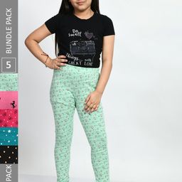 BAESD Girls Pack Of 5 Printed Pure Cotton Super Soft Churidar-Length Leggings-image-40