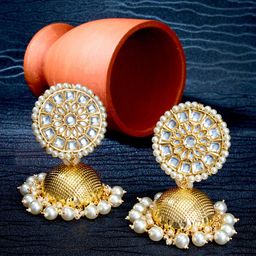 Sukkhi Gold-Plated Dome Shaped Jhumkas Earrings-38