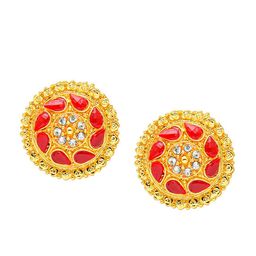 Shining Jewel - By Shivansh Gold-Toned & Red Gold Plated Circular Studs Earrings-6
