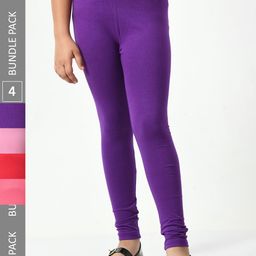 BAESD Girls Pack Of 4 Churidar Length Cotton Lycra Leggings-picture-6