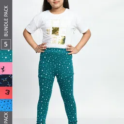 BAESD Girls Pack Of 5 Conversational Printed Pure Cotton Churidar-Length Leggings-image-45