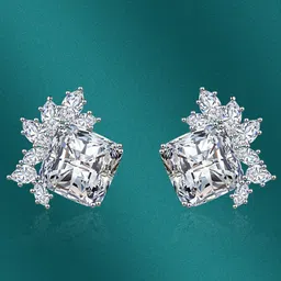 Designs & You Silver-Plated Cubic Zirconia-Studded Square Studs Earrings-4