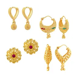 Vighnaharta Pack Of 4 Floral Gold-Plated Drop  Earrings-image-47